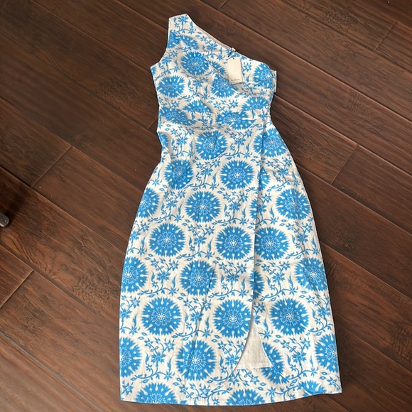 $268 Hermoza Charlotte One Shoulder Medallion Print Wrap Midi Dress Blue S - Picture 6 of 15
